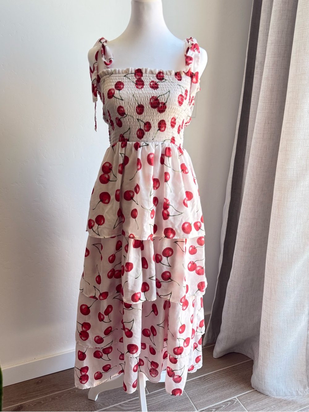 Crystal Doll White Dress with Red Cherry Print